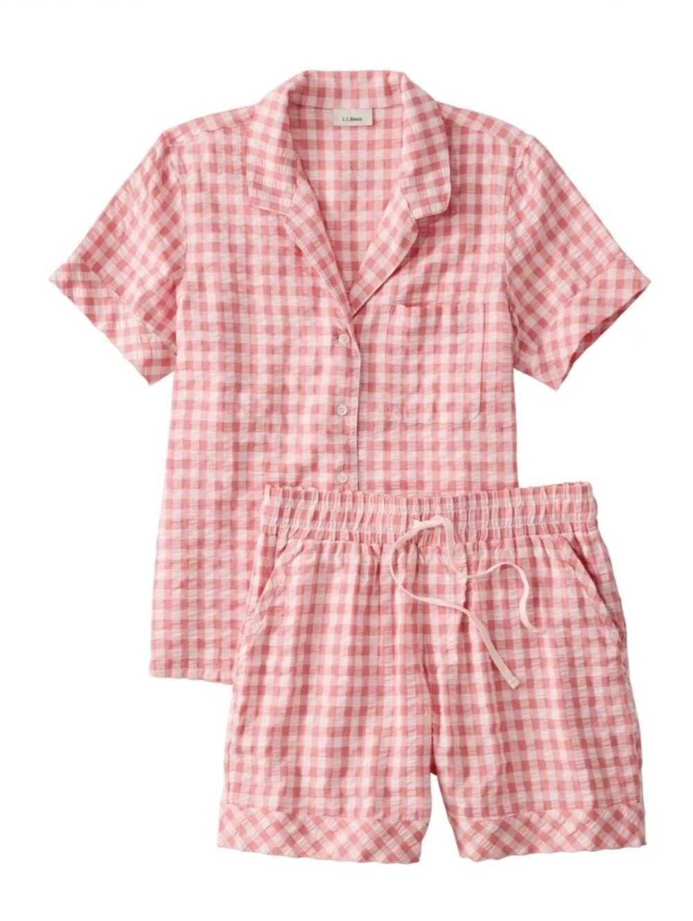 NWT L.L.Bean Pink Plaid Seersucker Pajama Short Sleepwear Set